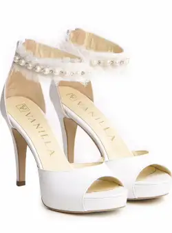 Sandale Retro Pearl cu toc subtire mic, piele naturala, culoare alb