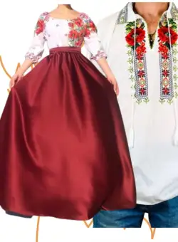 Set Cuplu 451 Camasa Traditionala si Rochie Stilizata cu motive traditionale