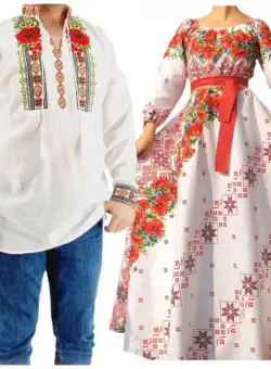 Set Cuplu 554 Camasa Traditionala si Rochie Stilizata cu motive traditionale