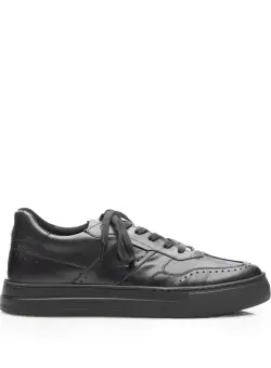 Sneakers bărbați din piele naturală, Leofex - 567 Negru Box