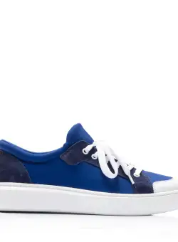 Sneakers bărbati din piele naturală, Leofex - Mostră Paul albastru strech velur
