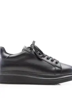 Sneakers damă din piele naturală, Leofex - 074 Negru Box