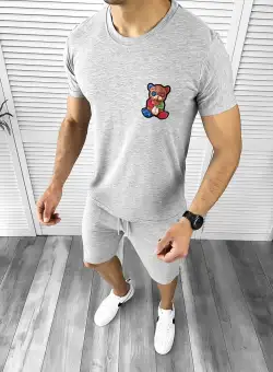 Trening barbati gri deschis pantaloni + tricou 10591 N7-4/Y
