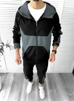 Trening barbati slim fit negru Pantaloni + Hanorac K017 Y20-2