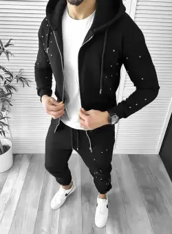 Trening barbati slim fit negru Pantaloni + Hanorac K023 K7-4