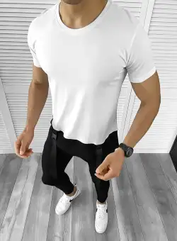 Tricou barbati slim fit alb B1957 P15-3.2