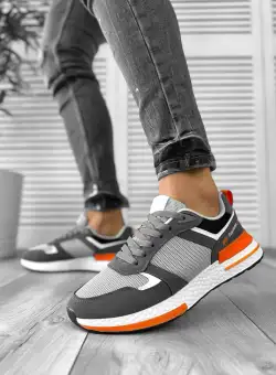 Adidasi barbati casual gri cu portocaliu B017