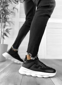 Adidasi barbati casual negri cu alb H03 A18-2