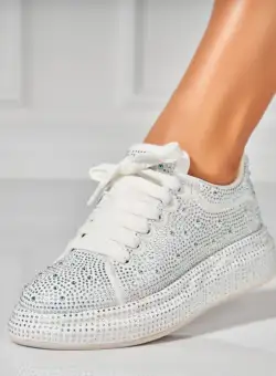 Adidasi Dama Albi din Piele Ecologica Intoarsa Elver