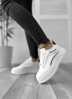 Adidasi dama casual albi cu negru 556 A37-1