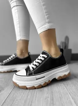 Adidasi dama casual albi cu negru LA216