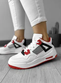 Adidasi dama casual albi cu rosu 719 A19-1