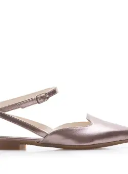 Balerini decupați damă din piele naturală, Leofex - Mostră Ana 2 Bronz Box