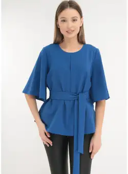 Bluza albastru-regal cu maneci ample si cordon in talie