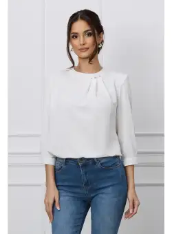 Bluza Ami alba cu pliuri pe bust