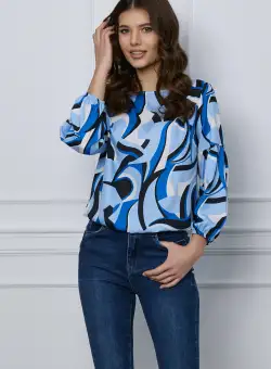 Bluza Aria bleu cu imprimeuri negre