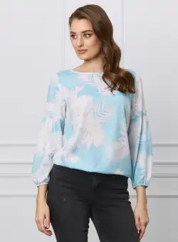 Bluza Aria blue cu frunze ivory