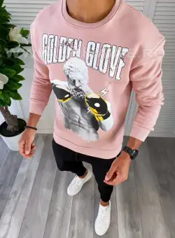 Bluza barbati roz vatuita slim fit K409 46-1