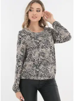 Bluza bej cu animal print negru