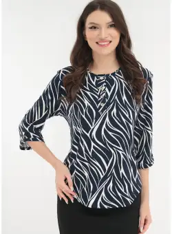 Bluza bleumarin cu print abstract alb