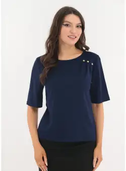 Bluza bleumarin din vascoza cu pliuri asimetrice