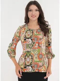 Bluza cu imprimeu floral verde-orange