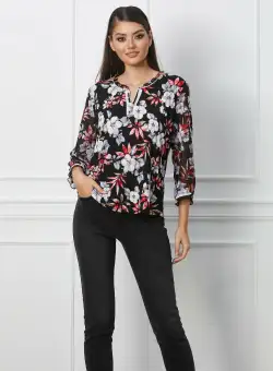 Bluza Daniela neagra cu flori rosii
