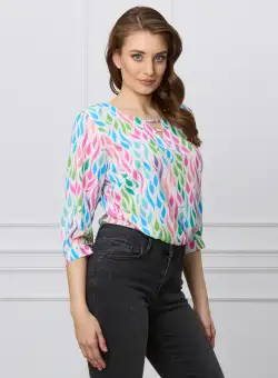 Bluza Delia alba cu imprimeuri colorate