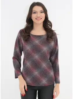 Bluza din jerse cu print geometric negru-bordo