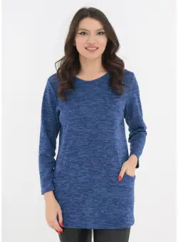 Bluza din jerse moale albastru cu buzunare