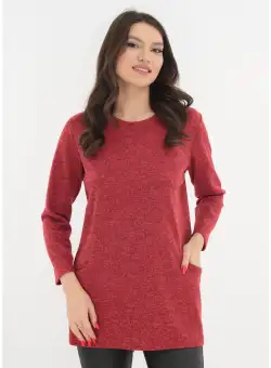 Bluza din jerse moale rosu cu buzunare