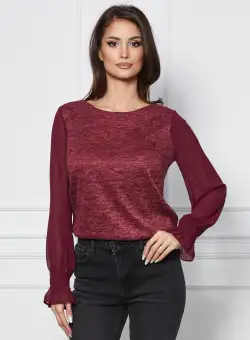 Bluza Dy Fashion bordo din jerse cu maneci din voal