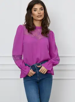 Bluza Dy Fashion mov cu insertii din dantela