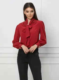 Bluza Dy Fashion rosie cu guler tip esarfa