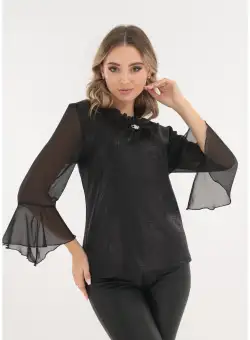Bluza eleganta neagra accesorizata cu brosa argintie