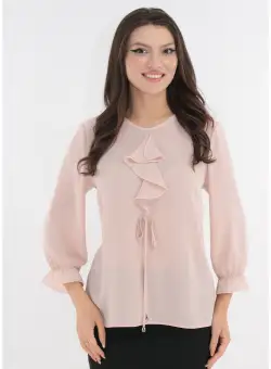 Bluza eleganta roz cu volan la decolteu