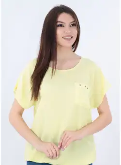 Bluza galbena din bumbac cu buzunar aplicat