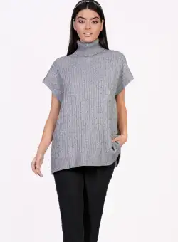 Bluza Iarina gri fara maneci cu model in relief