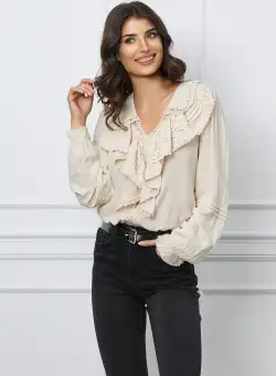 Bluza Irene bej cu volane