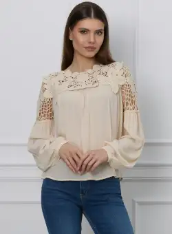 Bluza Marina bej cu dantela la bust