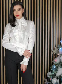 Bluza MBG alba cu volanas la bust