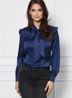 Bluza MBG bleumarin cu esarfa si decolteu in V