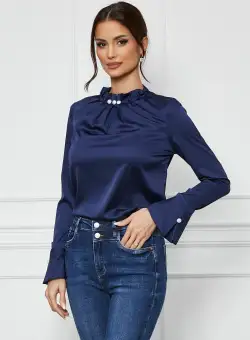Bluza MBG bleumarin cu perle la guler