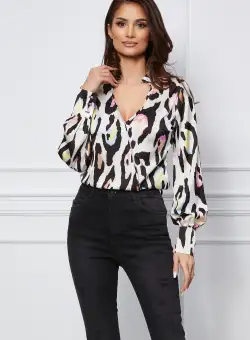 Bluza MBG ivory cu imprimeuri roz