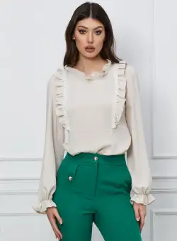 Bluza MBG ivory cu volane si broderie