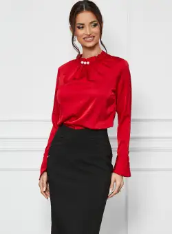 Bluza MBG rosie cu perle la guler