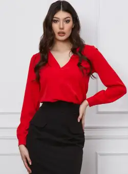 Bluza MBG rosie cu pliuri la decolteu