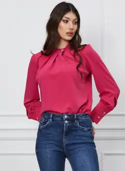 Bluza Moze fucsia cu nasture la decolteu