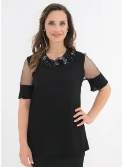 Bluza neagra din bumbac cu dantela