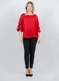 Bluza rosie eleganta cu falduri maneci
